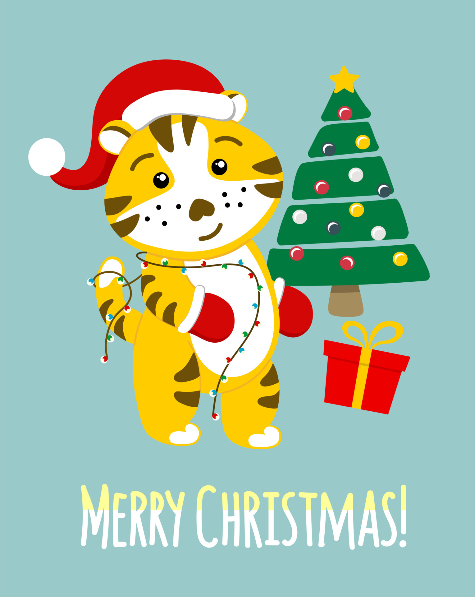 Chinese Christmas 2022 A Chinese Tiger, A Funny Character In A Santa Claus Hat Next To The  Christmas Tree. Christmas Card. The Symbol Of 2022. Vector Illustration.  6305279 Vector Art At Vecteezy
