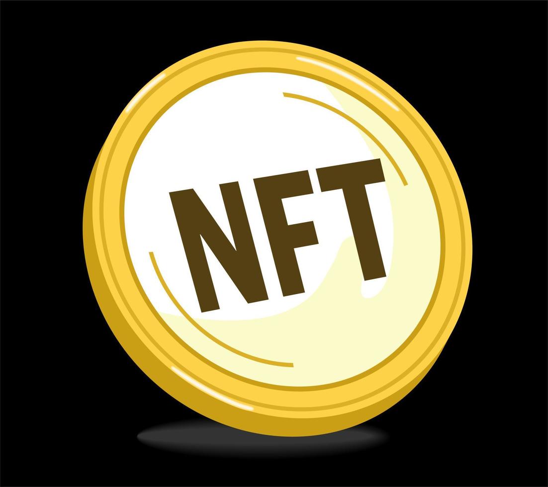 NFT Non-fungible token on golden coin icon. Flat vector illustration.