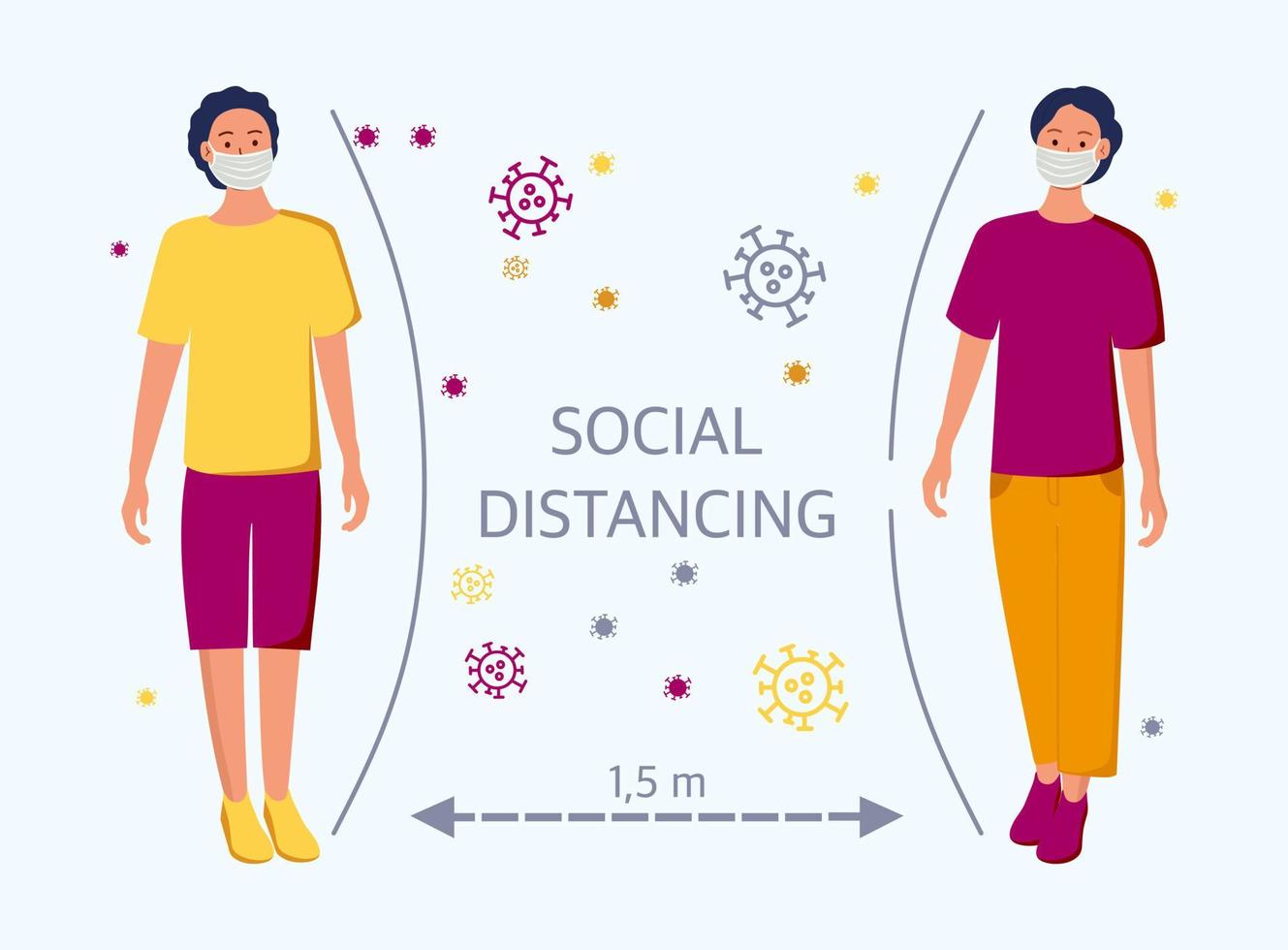 Social distance, keep a distance in public society The idea is to stop the spread of the COVID-19 virus. Vector illustrations.