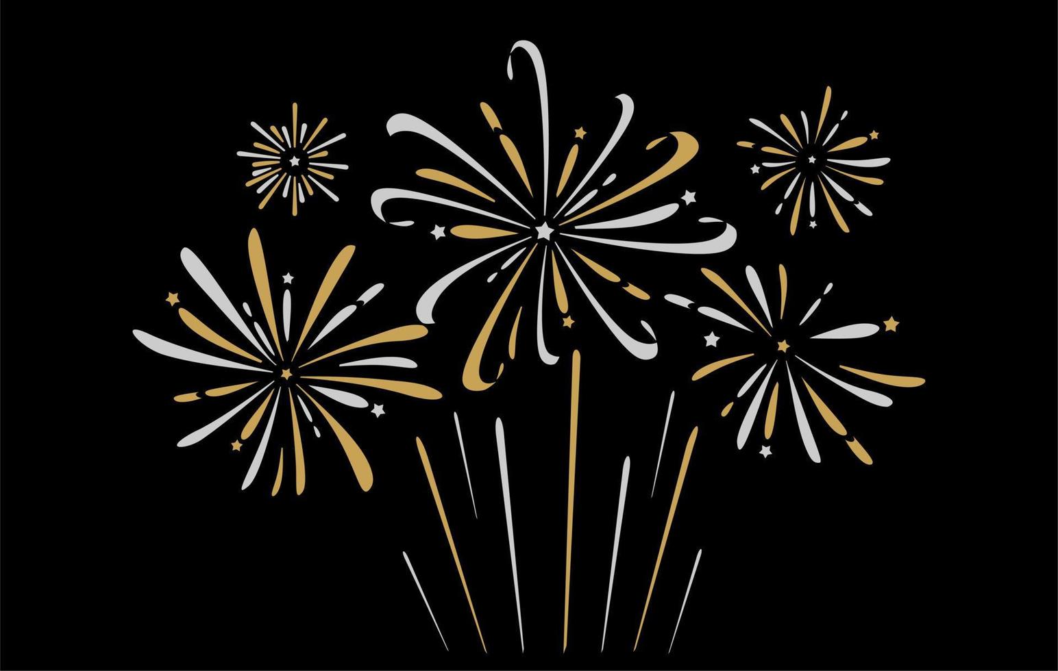 Fireworks are golden on a black background. A banner with festive fireworks. Vector