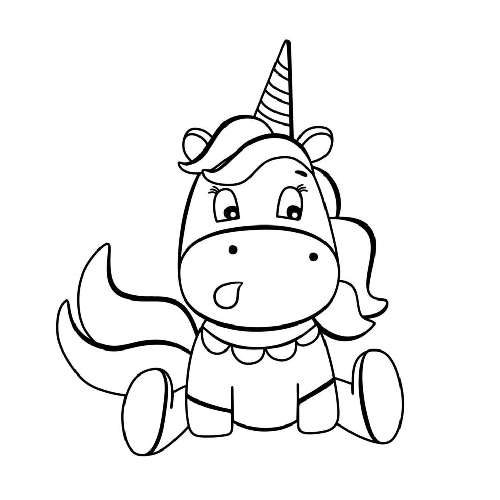 Funny unicorn coloring book. Cute surprised cartoon pony character in black  and white style. For postcards, posters, book illustrations. Vector  illustration in doodle style. 6305304 Vector Art at Vecteezy
