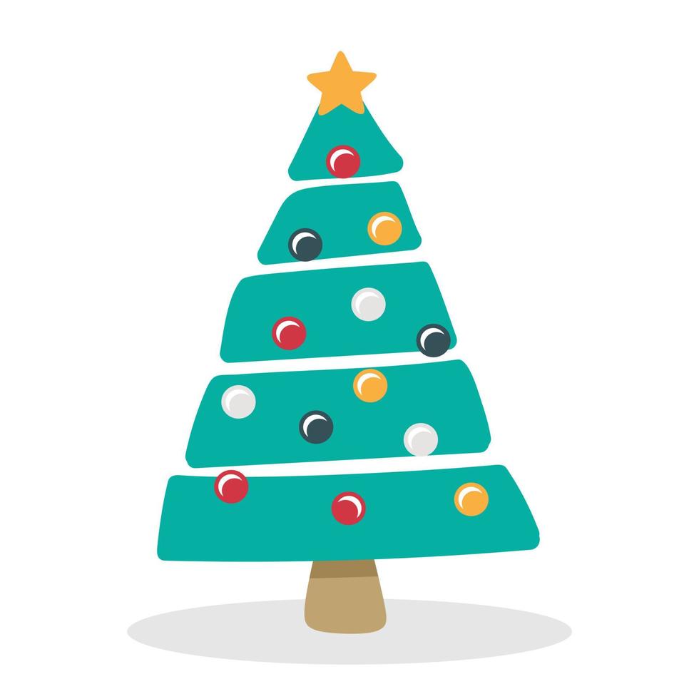 Christmas tree with toys and garlands. Vector illustration in a flat style. The concept of Christmas