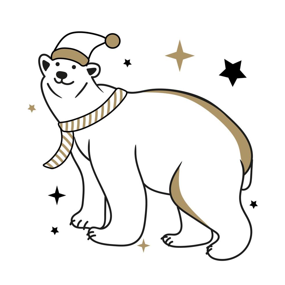 The Christmas character is a polar bear in black and gold. vector