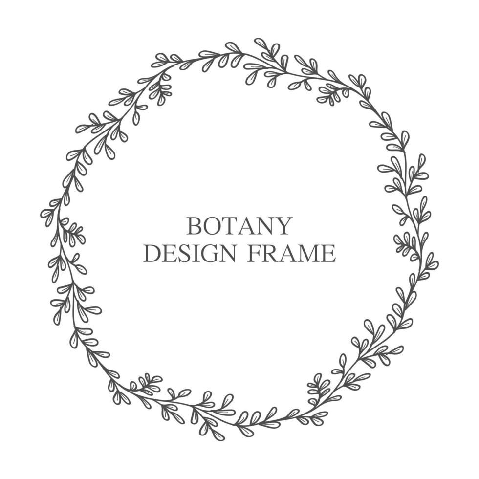 Geometric flower wreath with leaves and branches. Botany round frame isolated on white background. For wedding invitations, postcards, posters, labels of cosmetics and perfumes. vector