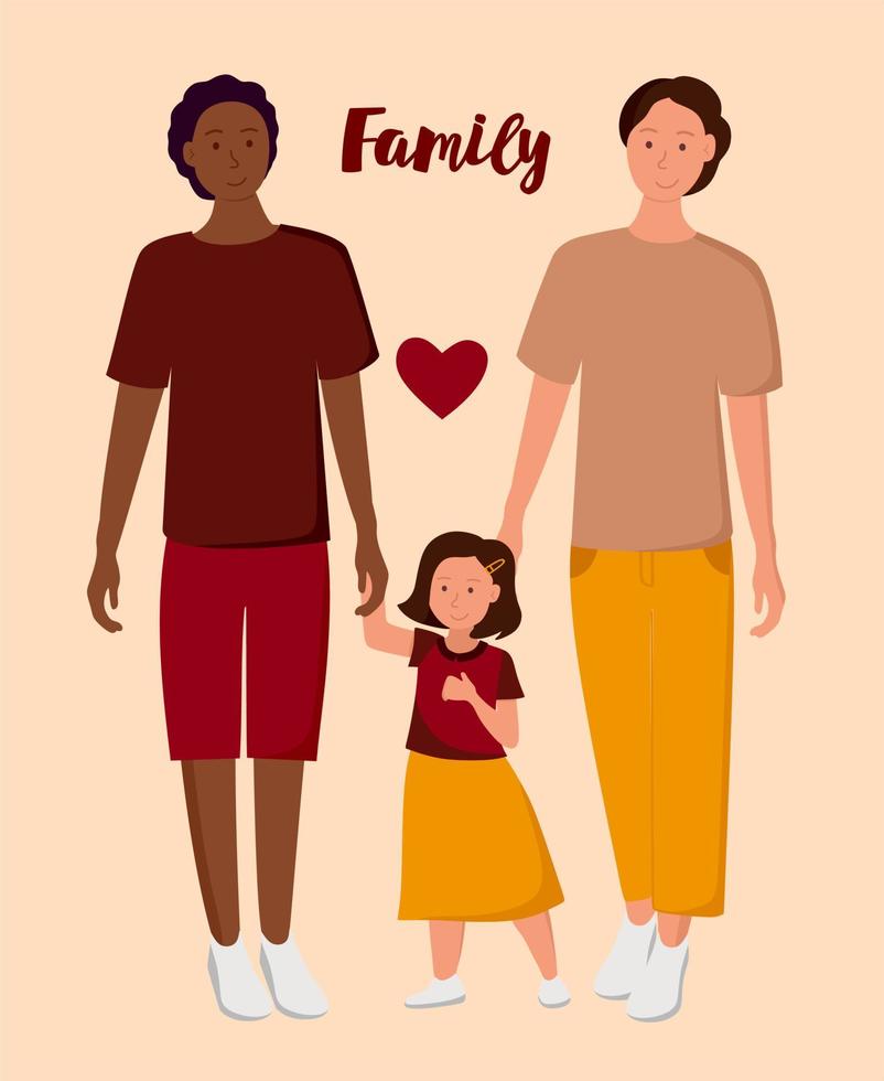 A family of gay men with a daughter. LGBT family. Vector illustration.