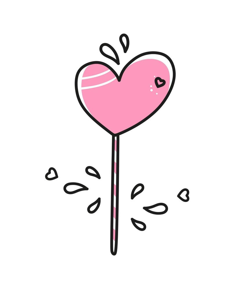 piruleta de elemento vectorial para el día de san valentín. símbolos de amor dibujados a mano en un estilo lineal. Aislado en un fondo blanco. vector