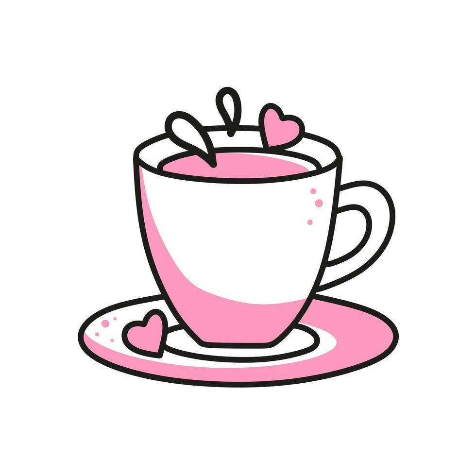 taza de café de elemento vectorial para el día de san valentín. símbolos de amor dibujados a mano en un estilo lineal. Aislado en un fondo blanco. vector