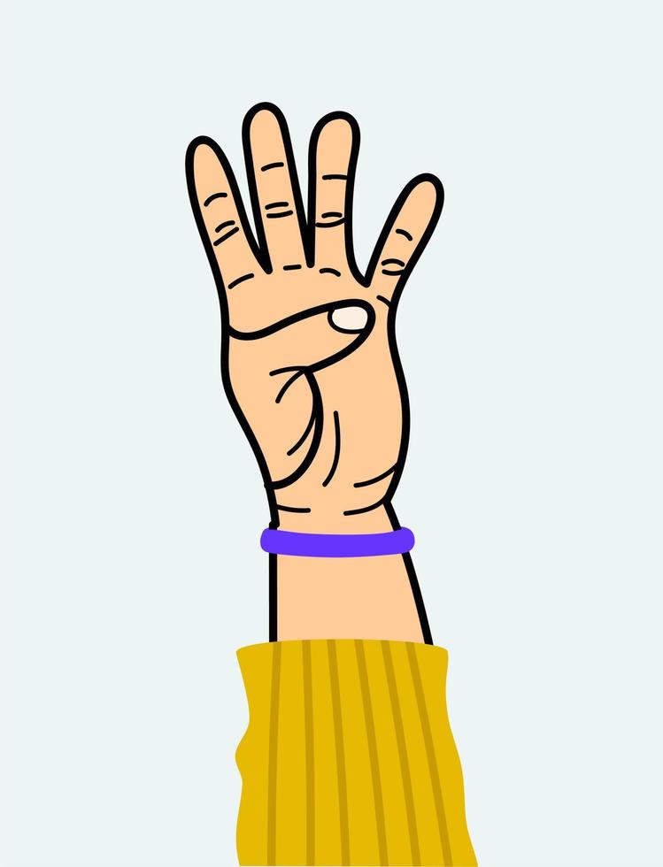 Hand gesture 4 fingers. For use on textiles, packaging paper, souvenirs, printing, posters, postcards. vector