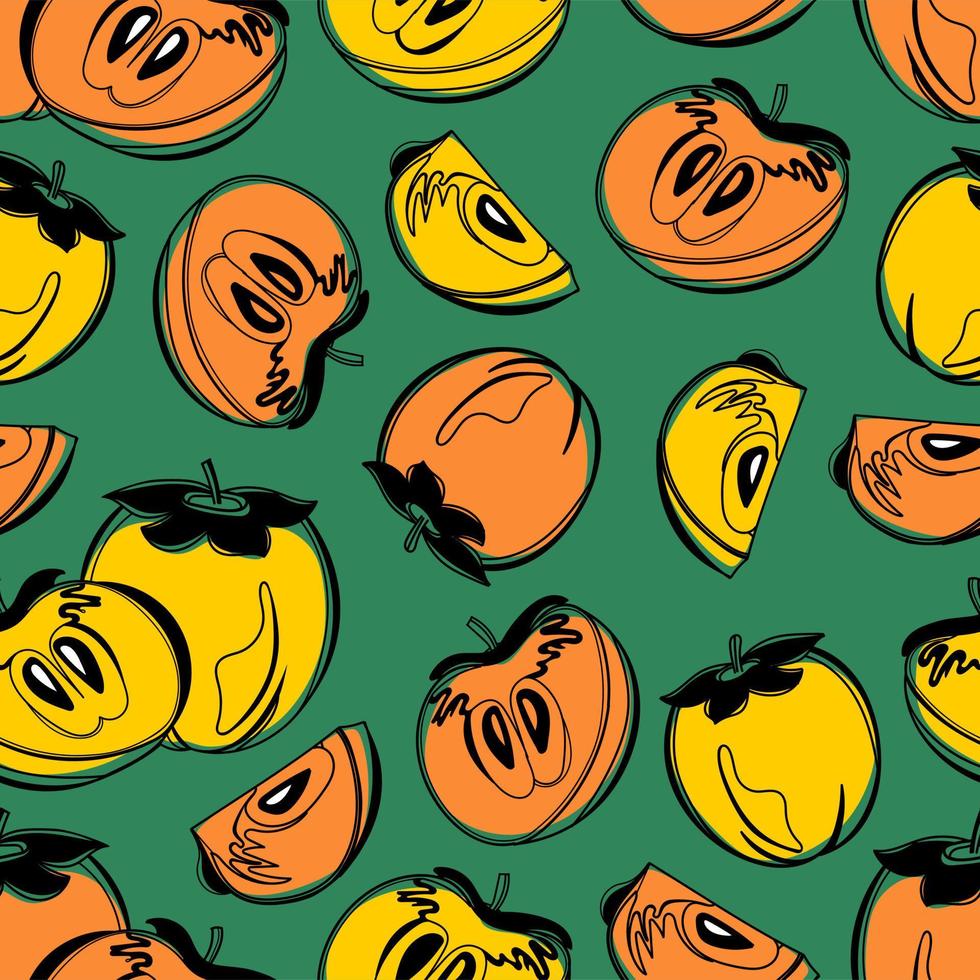 Persimmon pattern vector illustration isolated on a green background. A concept for stickers, posters, postcards, websites