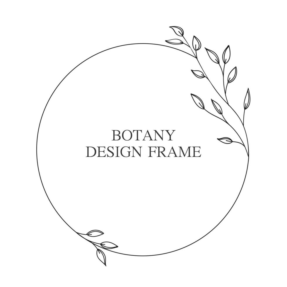 Geometric flower wreath with leaves and branches. Botany round frame isolated on white background. For wedding invitations, postcards, posters, labels of cosmetics and perfumes. vector