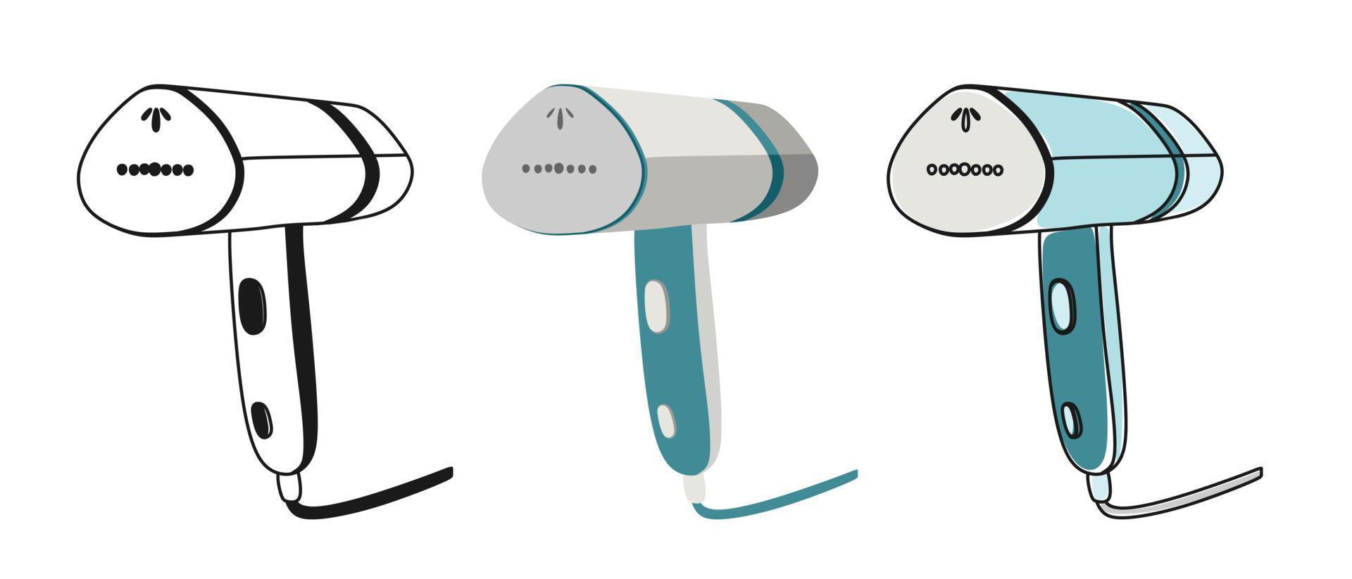 Clothes steamer set home handmade Vector illustration in linear doodle style on a white background.