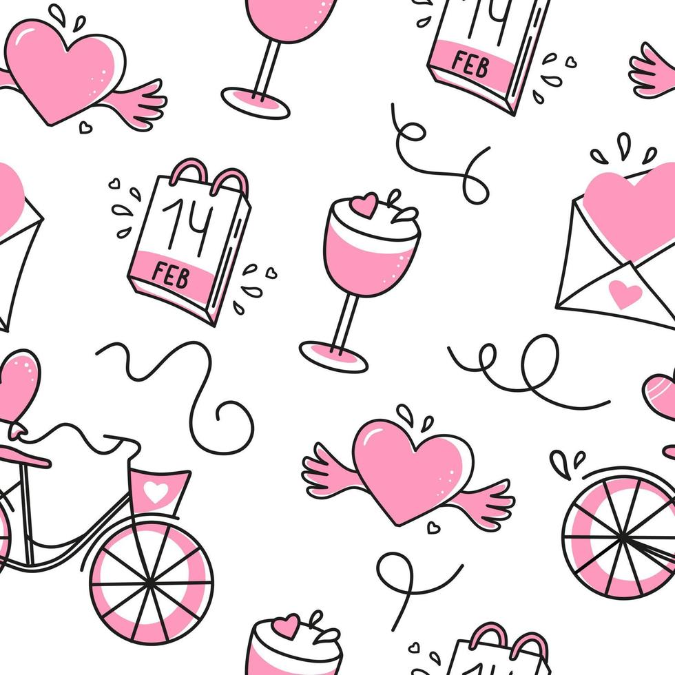 Seamless pattern of pink and gray hearts on a white background. Use on Valentines Day on textiles, wrapping paper, backgrounds, souvenirs. Vector illustration