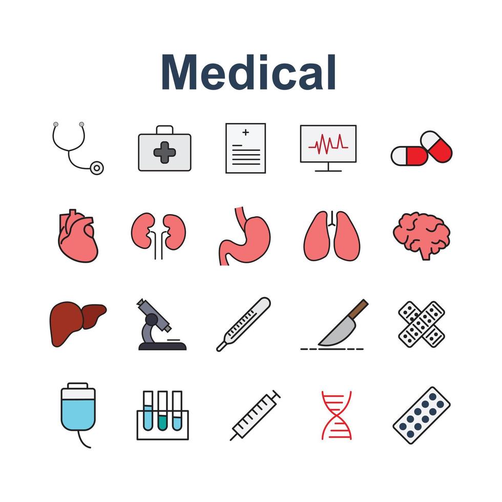 Medical icon set full color editable vector