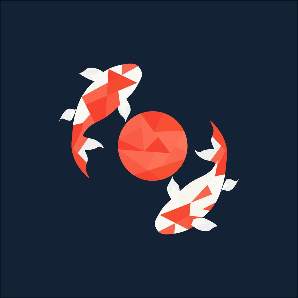 logotipo de dos peces koi con combinación geométrica vector