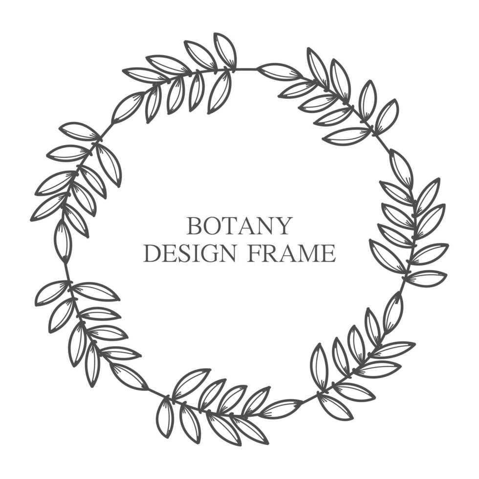 Geometric flower wreath with leaves and branches. Botany round frame isolated on white background. For wedding invitations, postcards, posters, labels of cosmetics and perfumes. vector