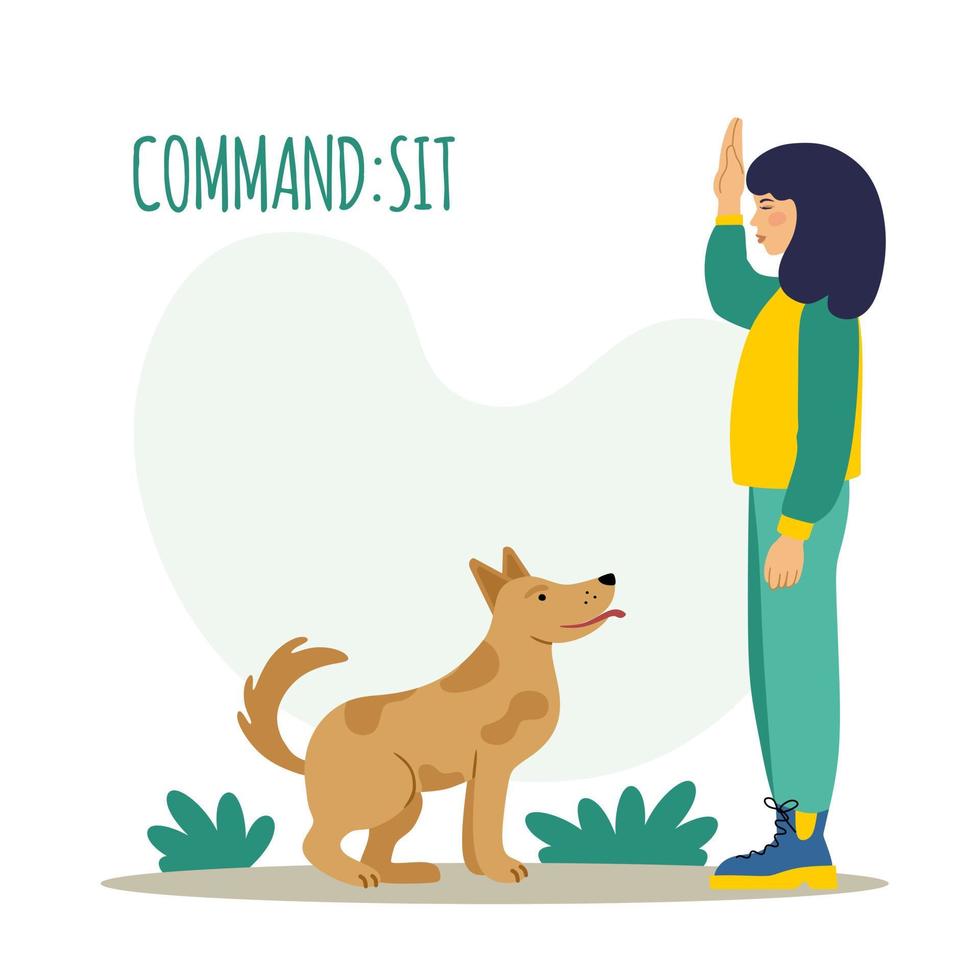 Dog training. The pet executes the sit command. The training process. A simple icon, symbol, sign. Editable vector illustration