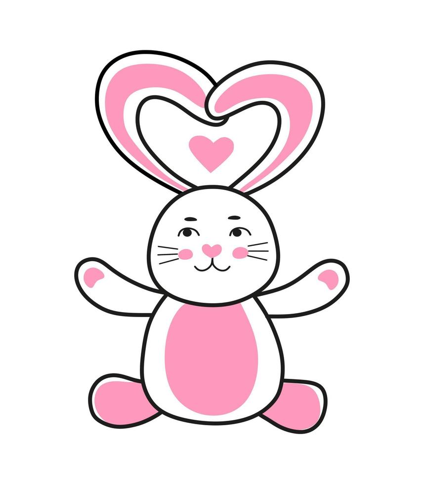 Vector element rabbit for Valentines Day. Hand-drawn love symbols in a linear style. Isolated on a white background.