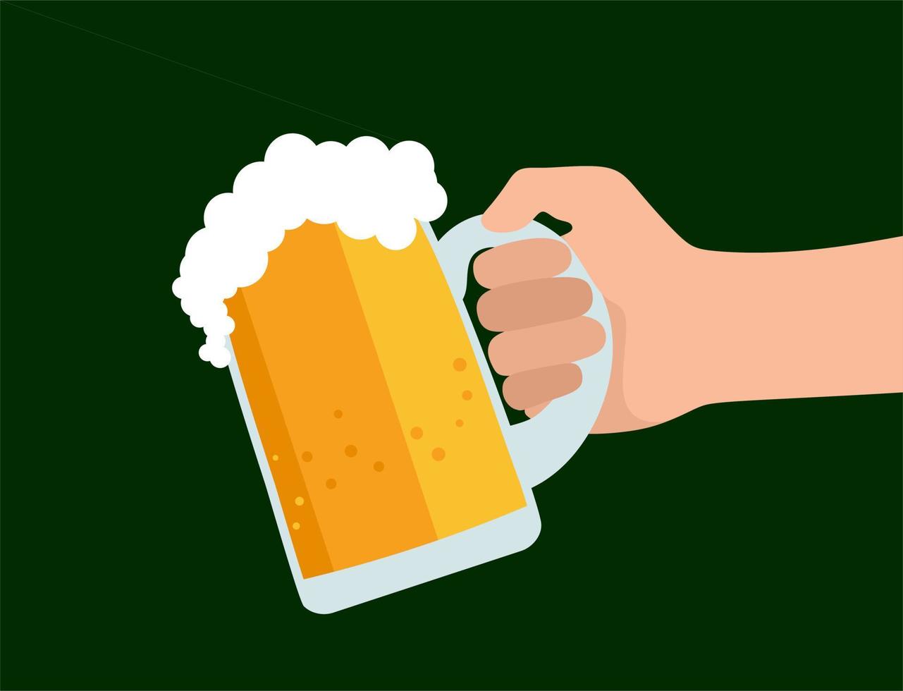 una mano con una jarra de cerveza. Oktoberfest. ilustración vectorial para carteles de aplicaciones móviles, postales. vector