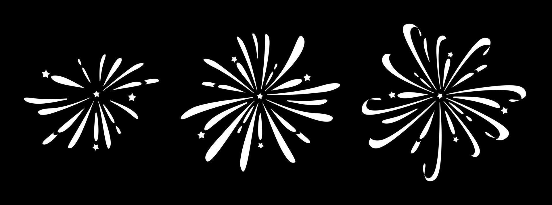 Fireworks are white on a black background. A set of festive fireworks. Vector