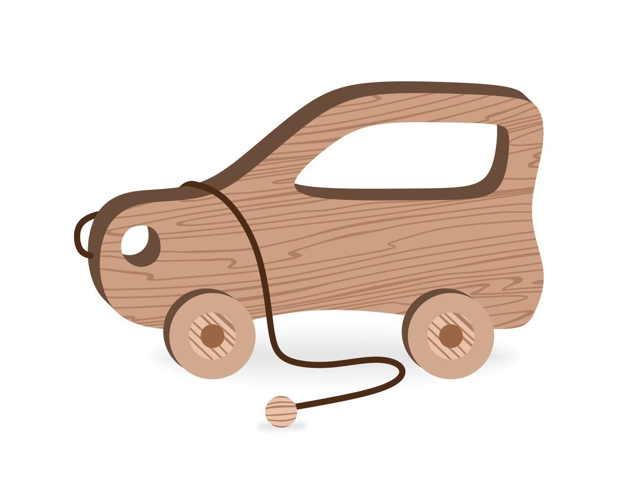 Children's toys for Children's games and entertainment Cartoon Wooden toys Wooden car Vector illustration