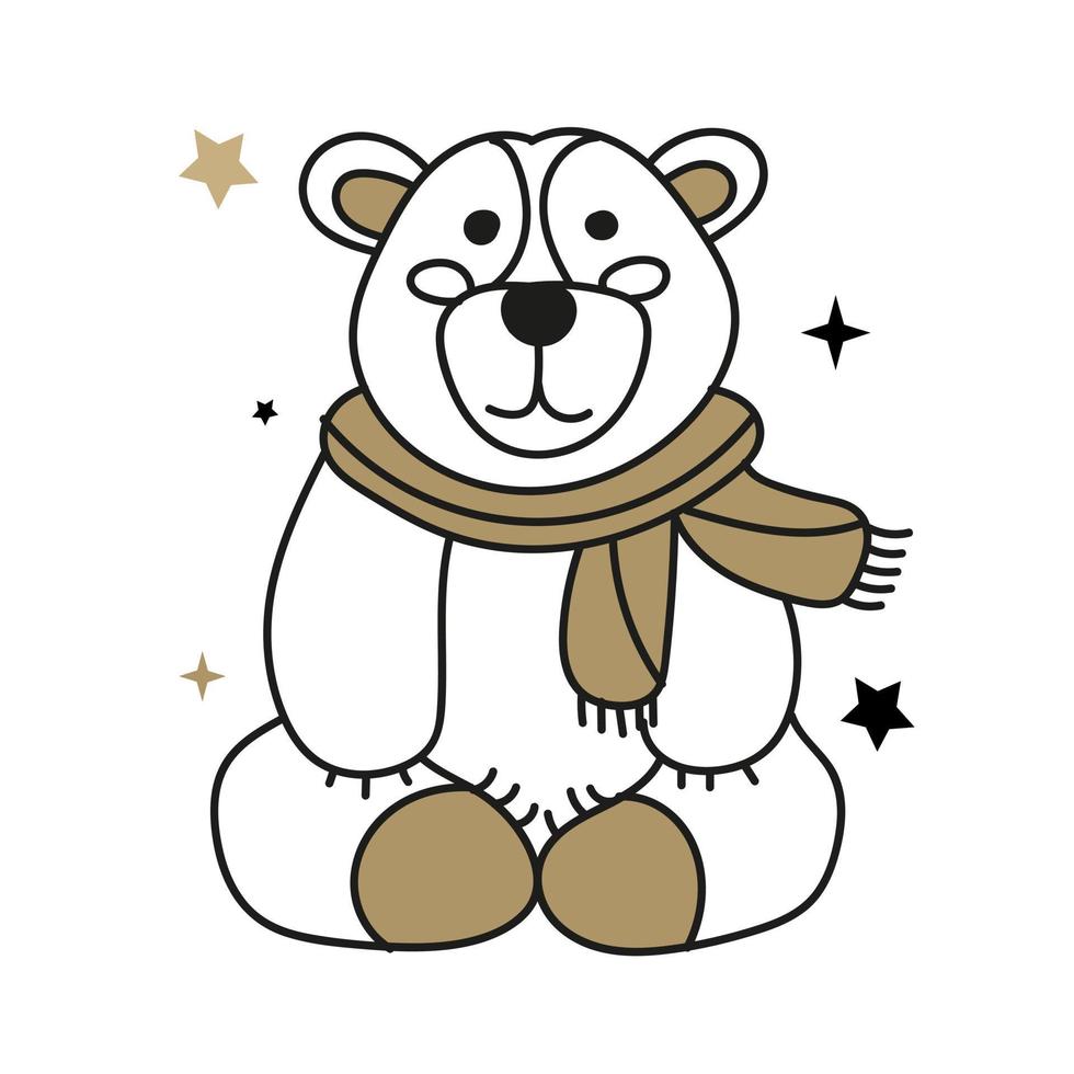 The Christmas character is a bear in black and gold. vector