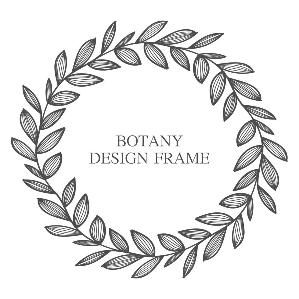 Geometric flower wreath with leaves and branches. Botany round frame isolated on white background. For wedding invitations, postcards, posters, labels of cosmetics and perfumes. vector