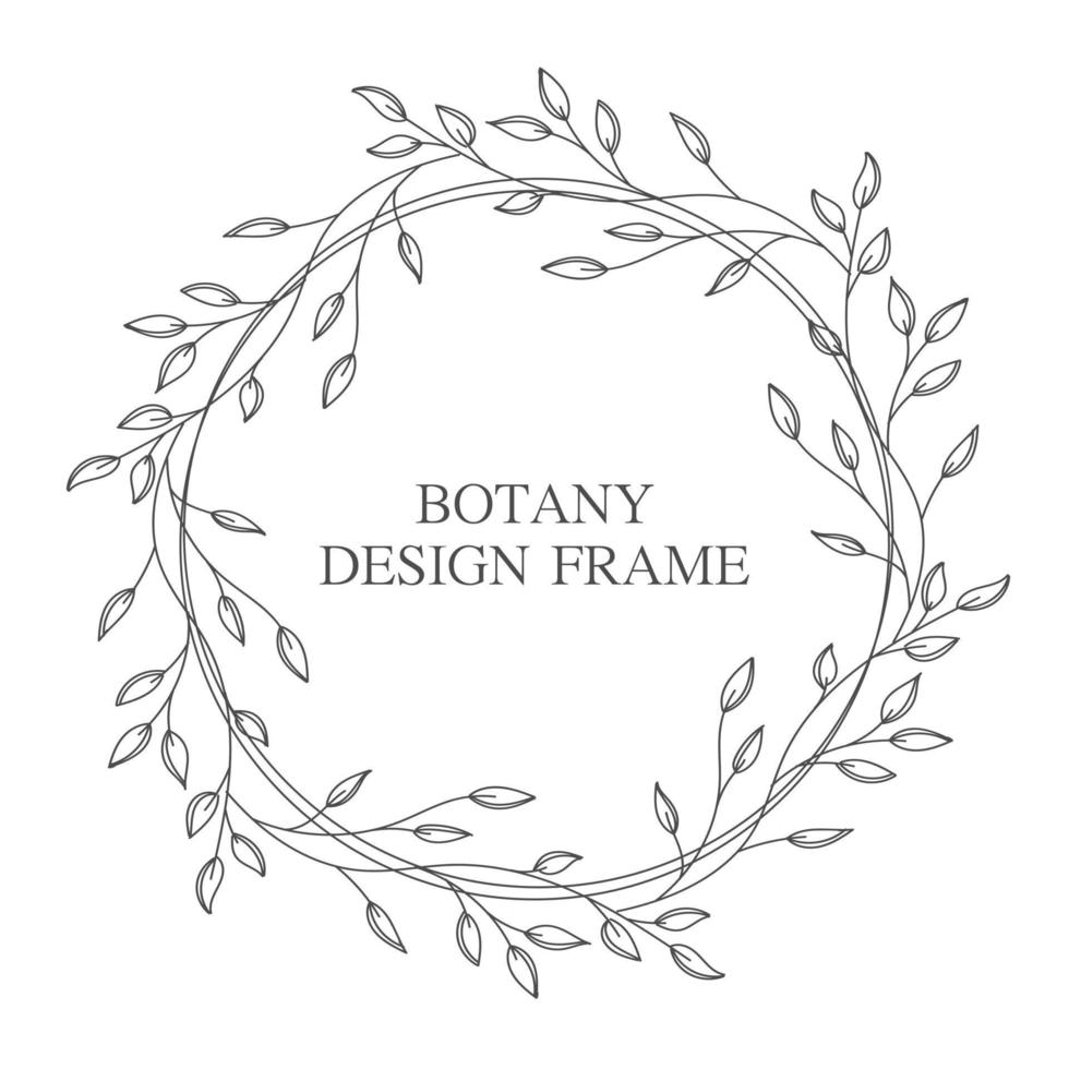 Geometric flower wreath with leaves and branches. Botany round frame isolated on white background. For wedding invitations, postcards, posters, labels of cosmetics and perfumes. vector