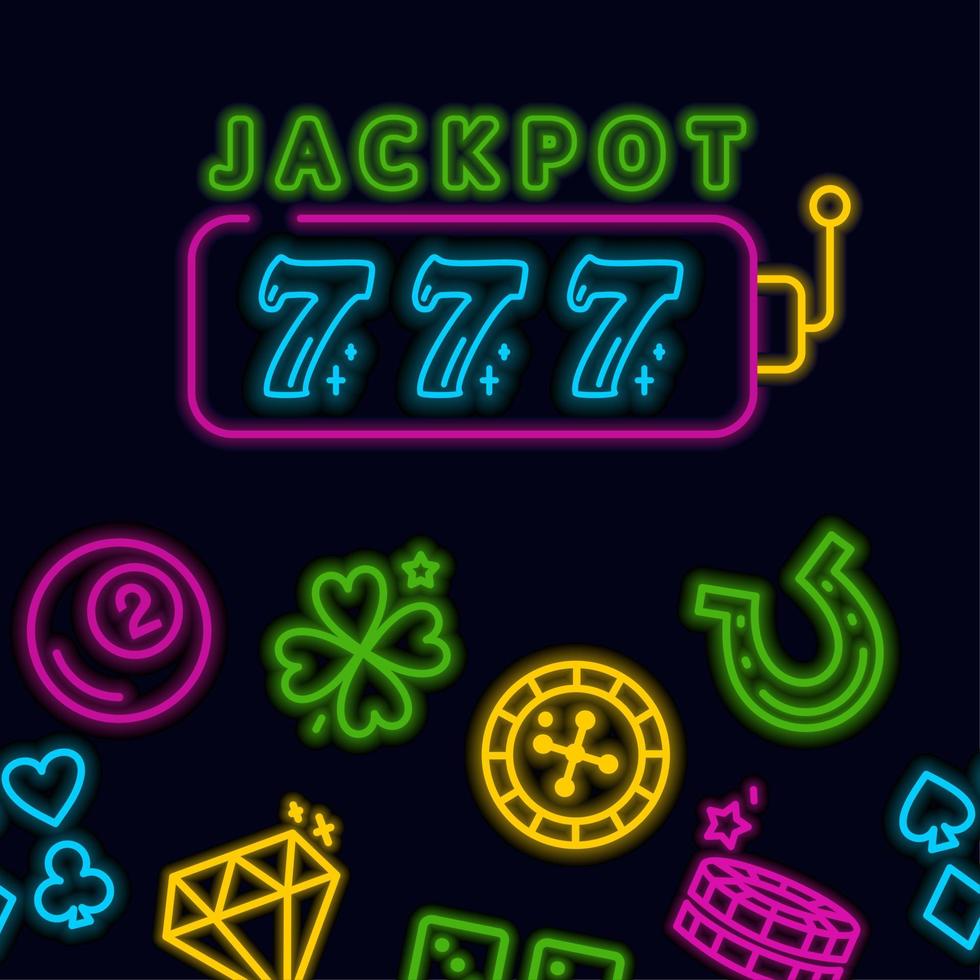 Neon casino banner.  The inscription is a jackpot sign. Neon-style templates. Vector illustration