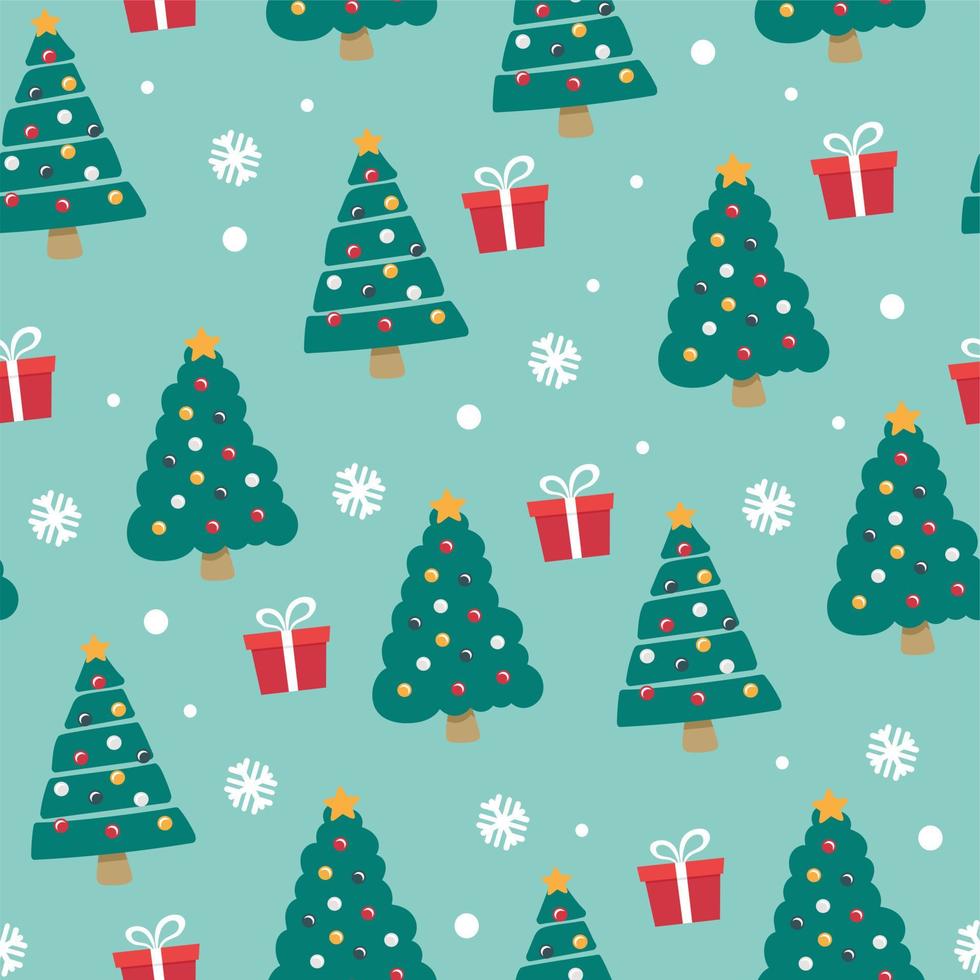 Christmas pattern with Christmas tree gifts. The concept of Christmas and New Year. Vector illustration in a flat style.