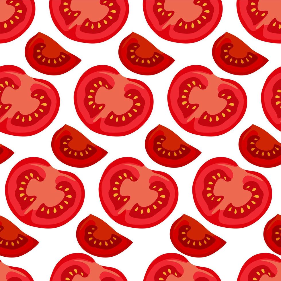 Tomato slices pattern on a white background. For use on textiles, packaging paper, souvenirs, printing, posters, postcards. vector