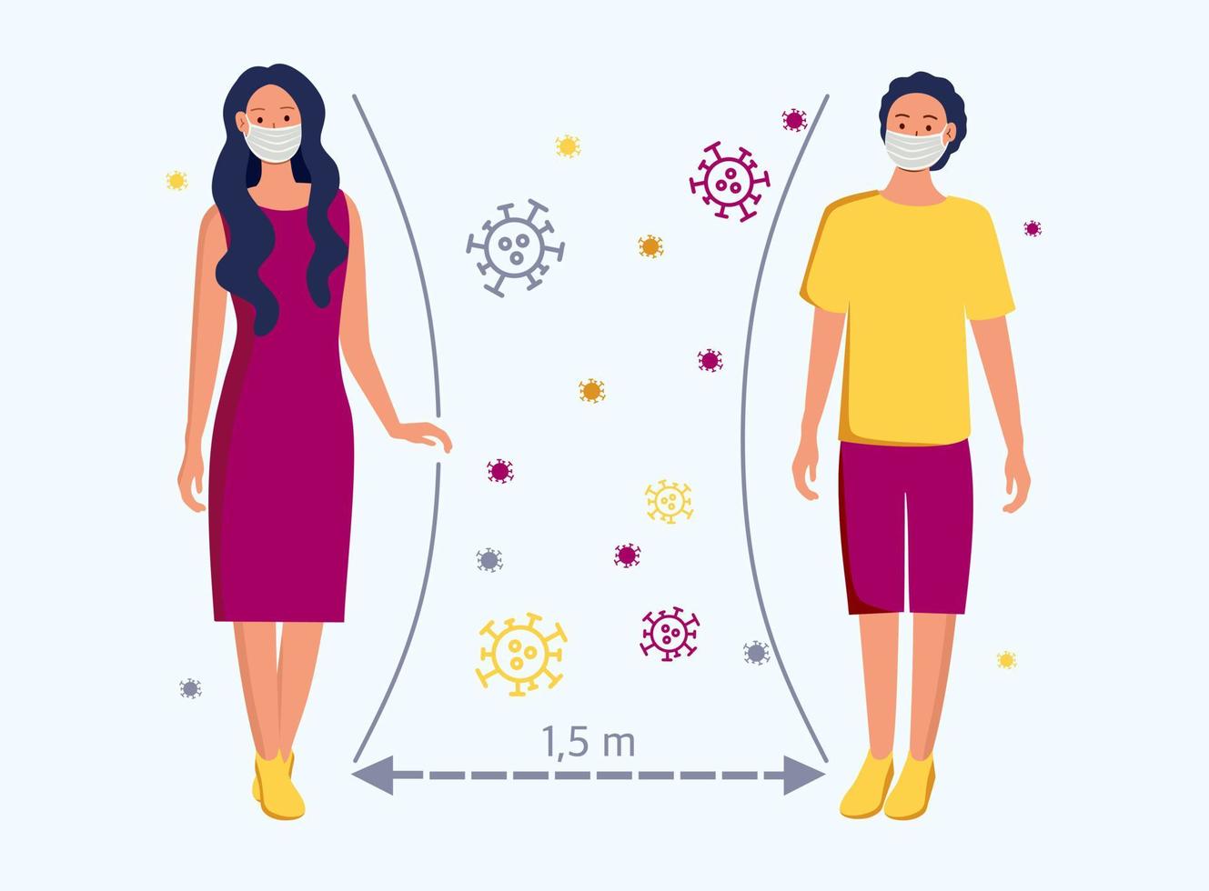 Social distance, keep a distance in public society The idea is to stop the spread of the COVID-19 virus. Vector illustrations.