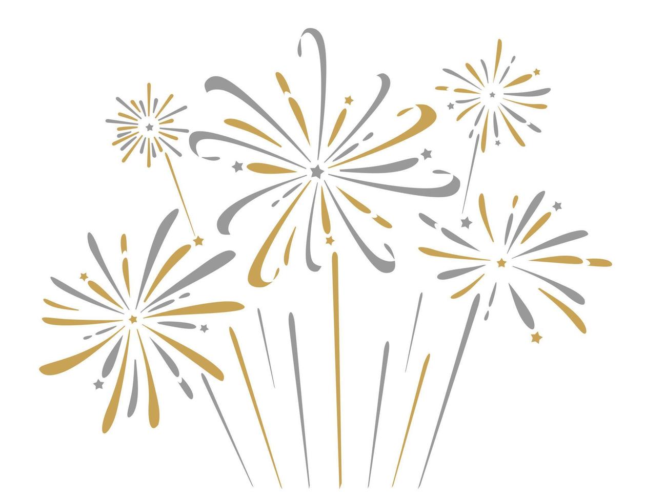 Fireworks are golden on a white background. A banner with festive fireworks. Vector