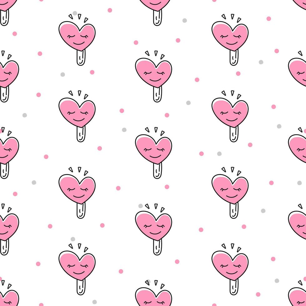Seamless pattern of ice cream and hearts on a white background. Use on Valentines Day on textiles, wrapping paper, backgrounds, souvenirs. Vector illustration