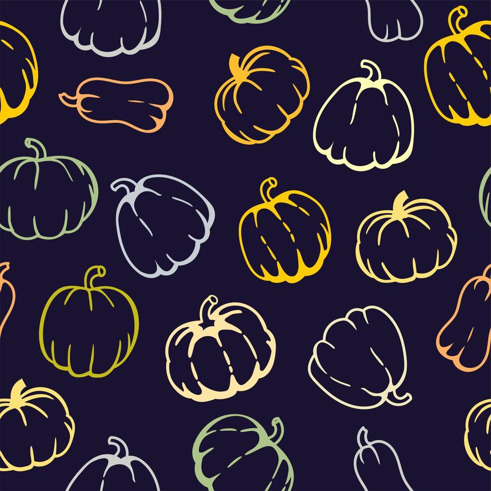 Pumpkin pattern on a dark blue background. Halloween. Vector illustration in a flat style.