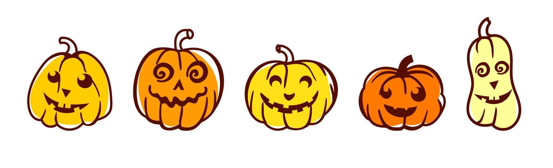 juego de calabaza de 5 piezas. Víspera de Todos los Santos. ilustración vectorial en un estilo plano. vector