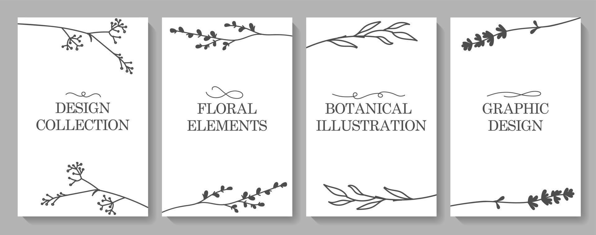 Minimalist design of the wedding invitation card template, floral floral print in the style of a black line. Postcards, templates, festive decoration. Vector illustration.