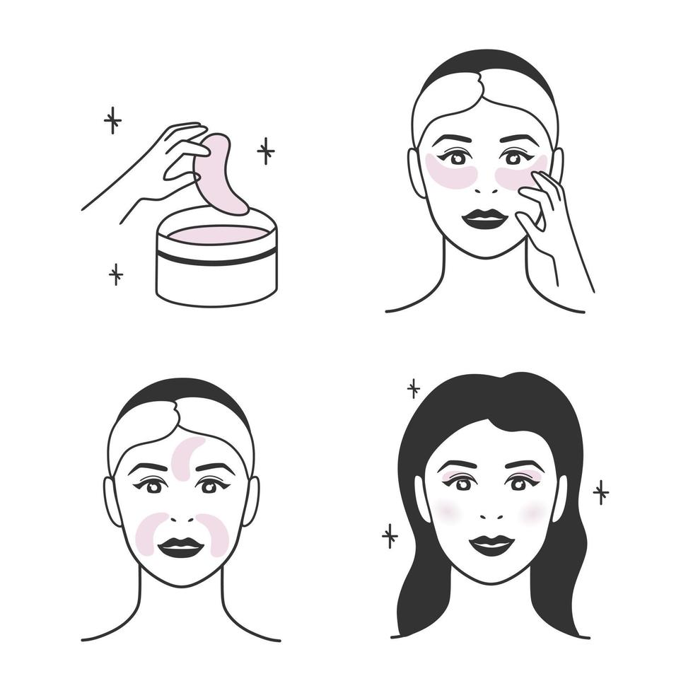 Patches for the face options and the order of use. A set of vector illustrations.