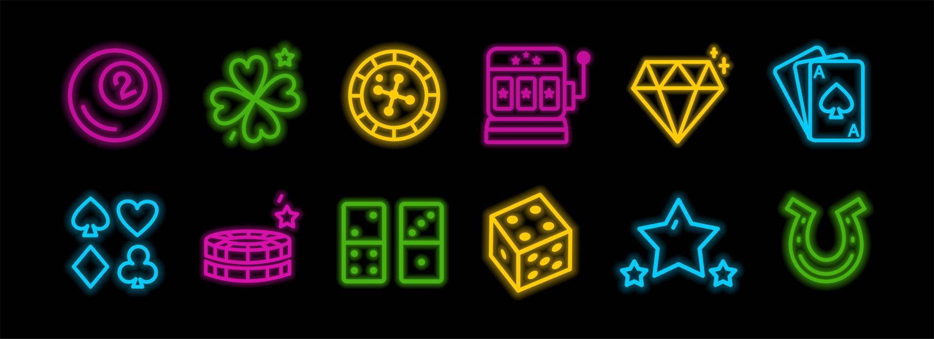 Casino neon icons.  Neon-style templates. Vector illustration