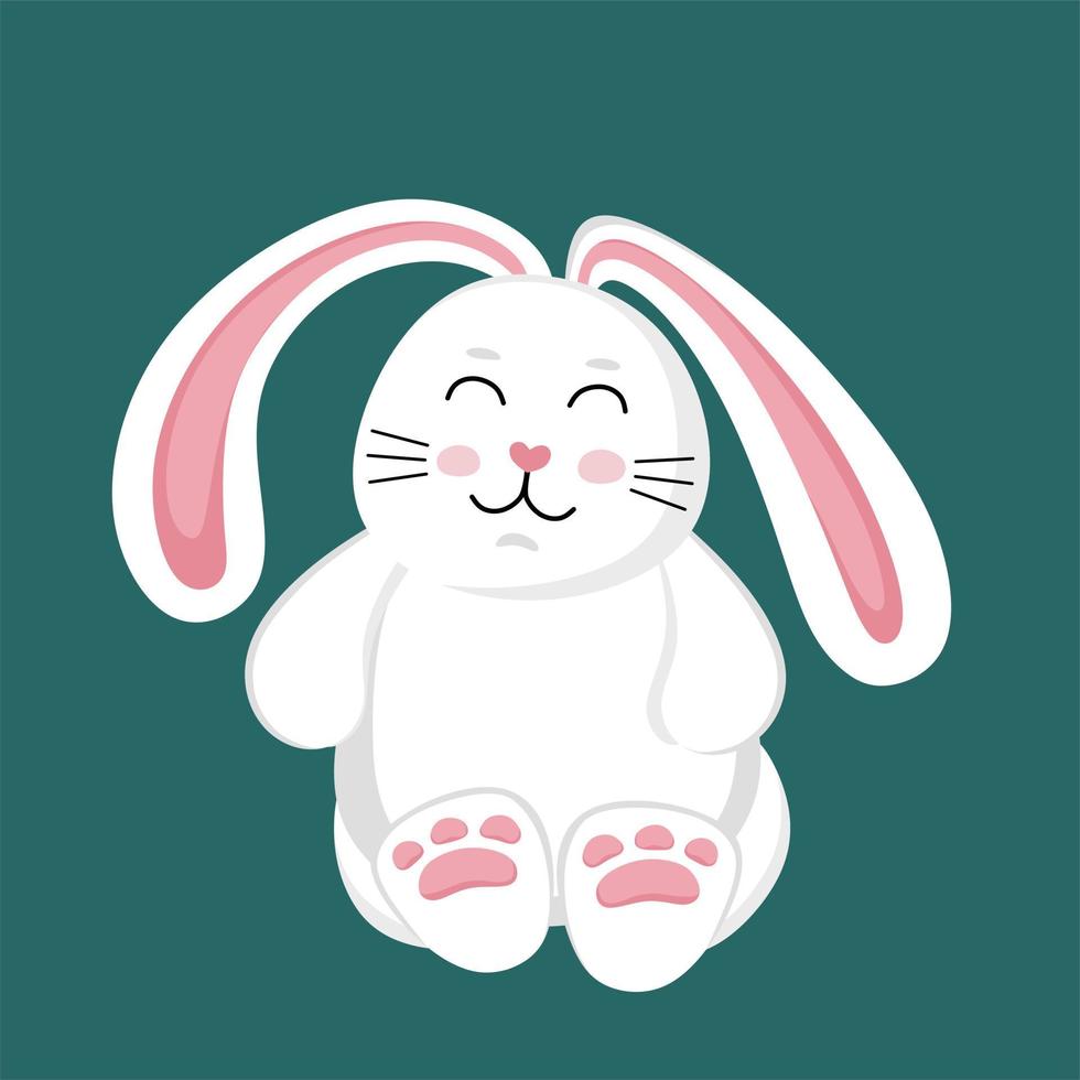 Funny cute white rabbit. Illustration of a character.  Vector illustration in a flat style.