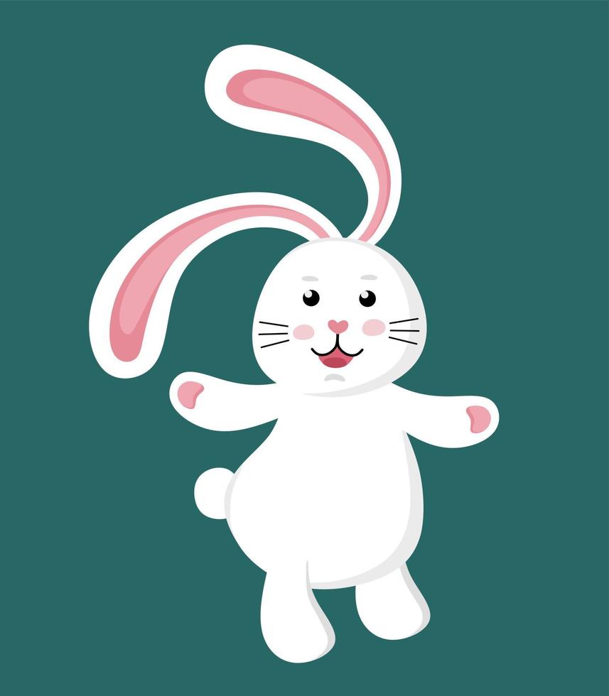 Funny cute white rabbit. Illustration of a character.  Vector illustration in a flat style.