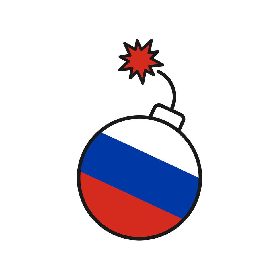 Bomb icon with Russia flag and bomb icon. Vector Illustration.