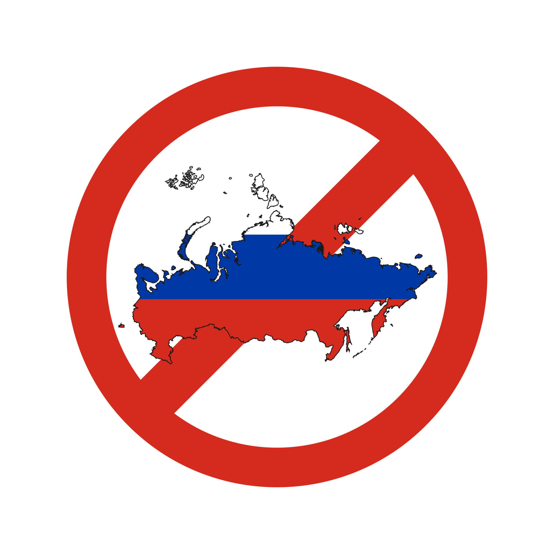 Russia banned. Stop Russian aggressors. Red forbidding sign with Russia