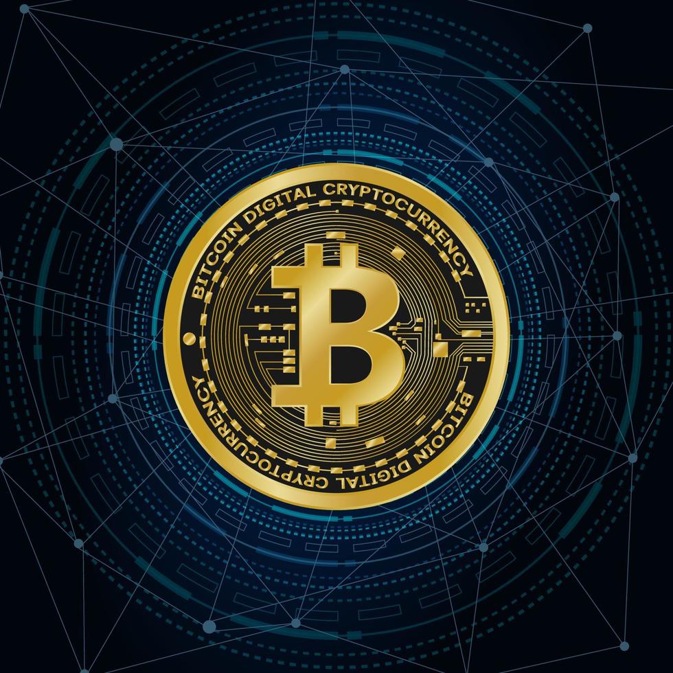 Golden bitcoin digital currency symbols, futuristic digital money, vector