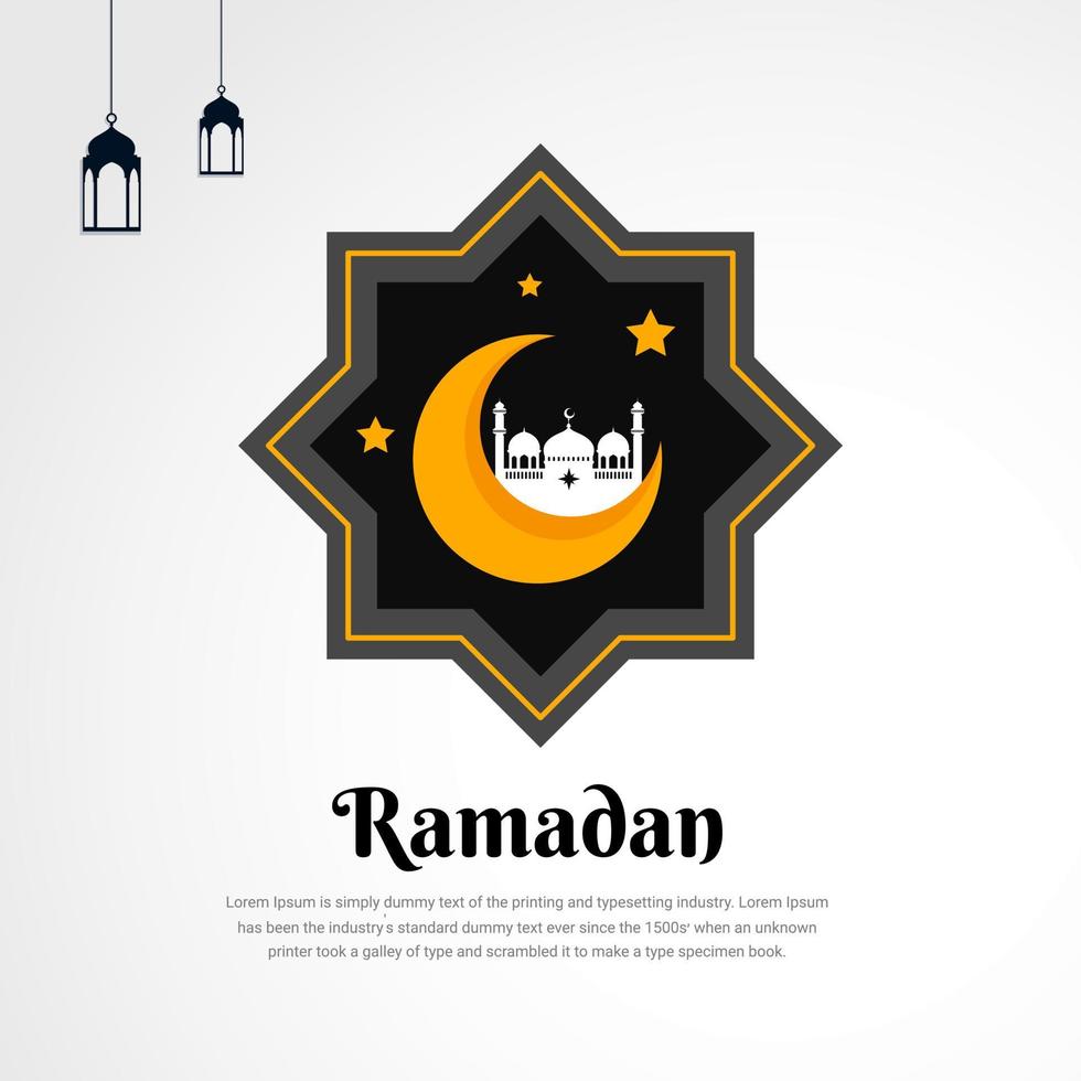 Modern Ramadan kareem background with mosque, crescent moon and lantern. Simple and clean ramadan kareem background. vector