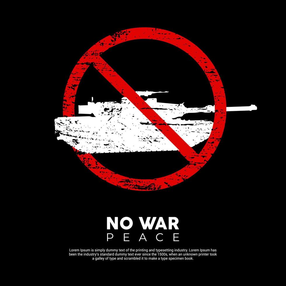 Stop war designs with tank isolated on black background. No more war sign concept icon. Stop war background illustration vector