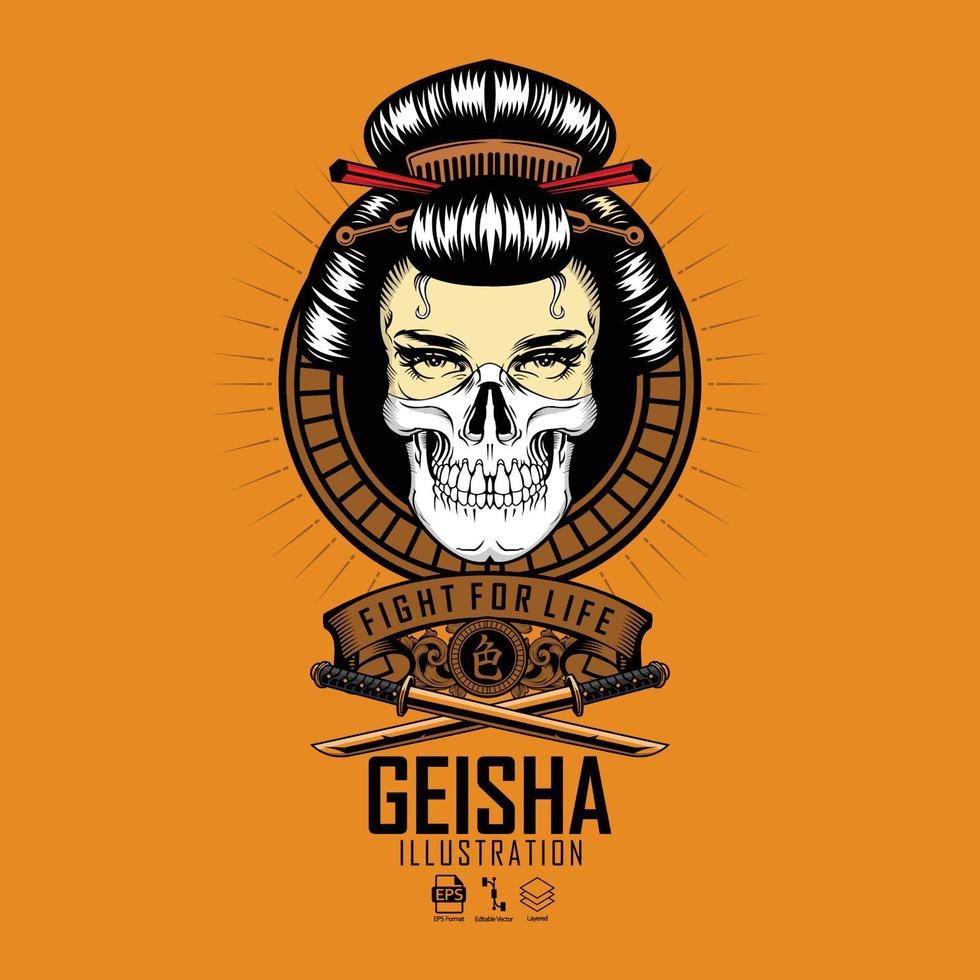 geisha ilustración 1 con fondo amarillo.eps vector