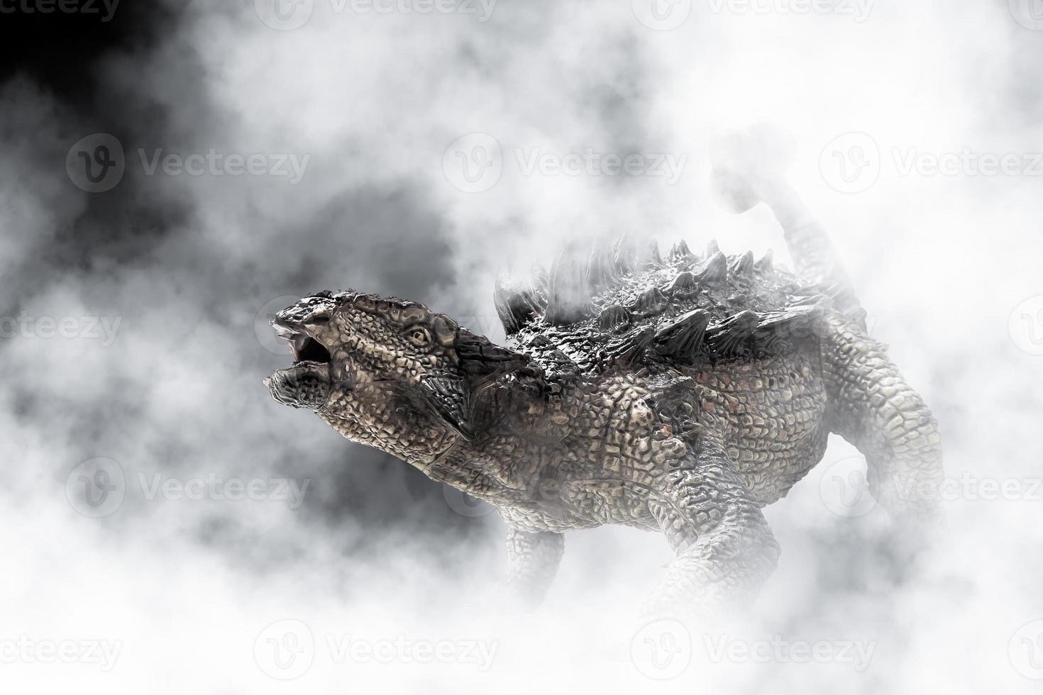 Ankylosaurus Dinosaur on smoke background photo