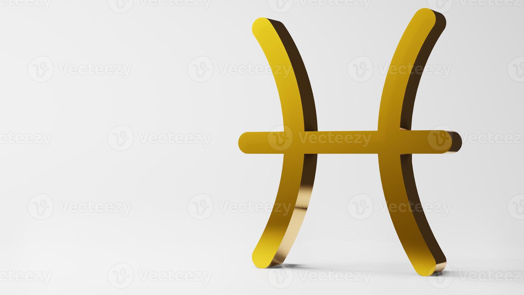 zodiac symbol  PISCES signs gold on white background 3D rendering photo