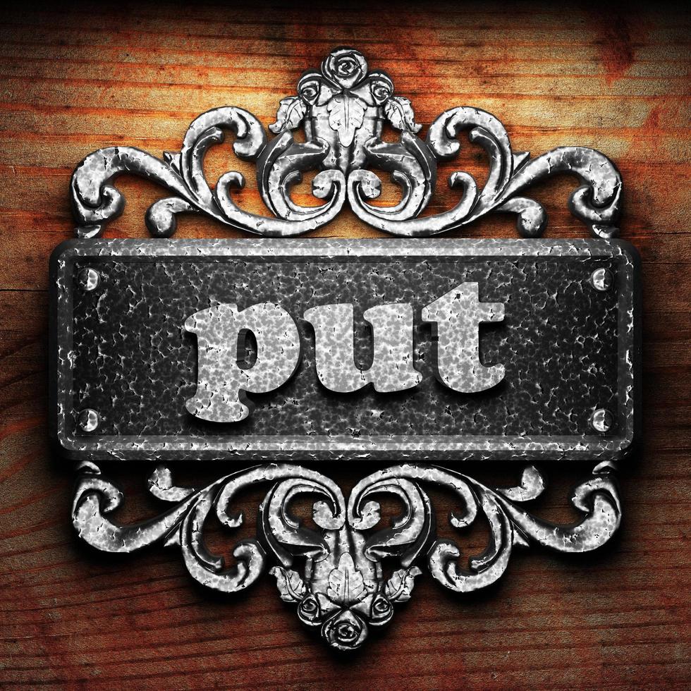 put word of iron on wooden background photo