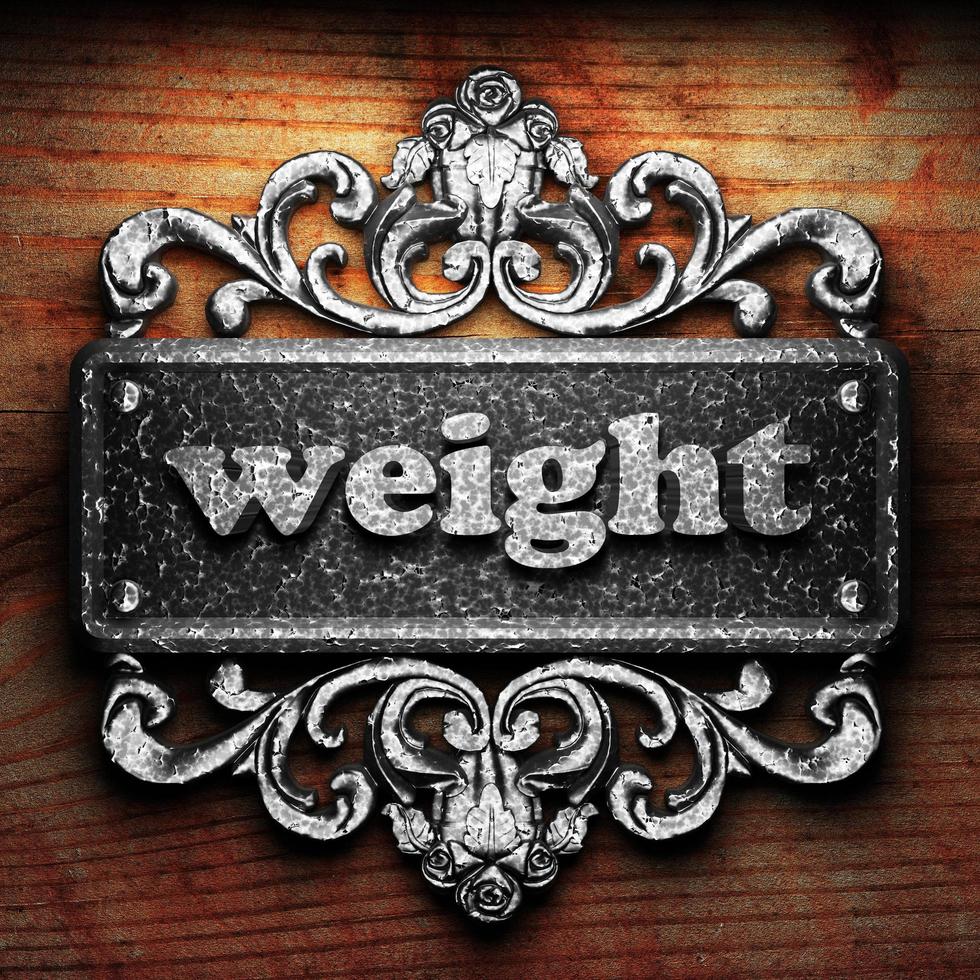 weight word of iron on wooden background photo